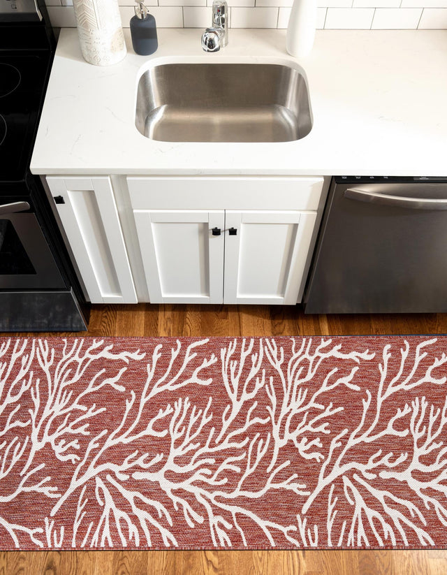 Rust Red 2' x 6' 1 Outdoor Coastal Runner Area Rug Weather Resistant for Patio, Deck, Terrace, Balcony, Porch 100% Polypropylene Coastal Decor Carpet for Sale at Rug Engine
