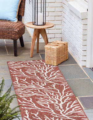 Rust Red 2' 7 x 12' Outdoor Coastal Runner Area Rug Weather Resistant for Patio, Deck, Terrace, Balcony, Porch 100% Polypropylene Coastal Decor Carpet for Sale at Rug Engine