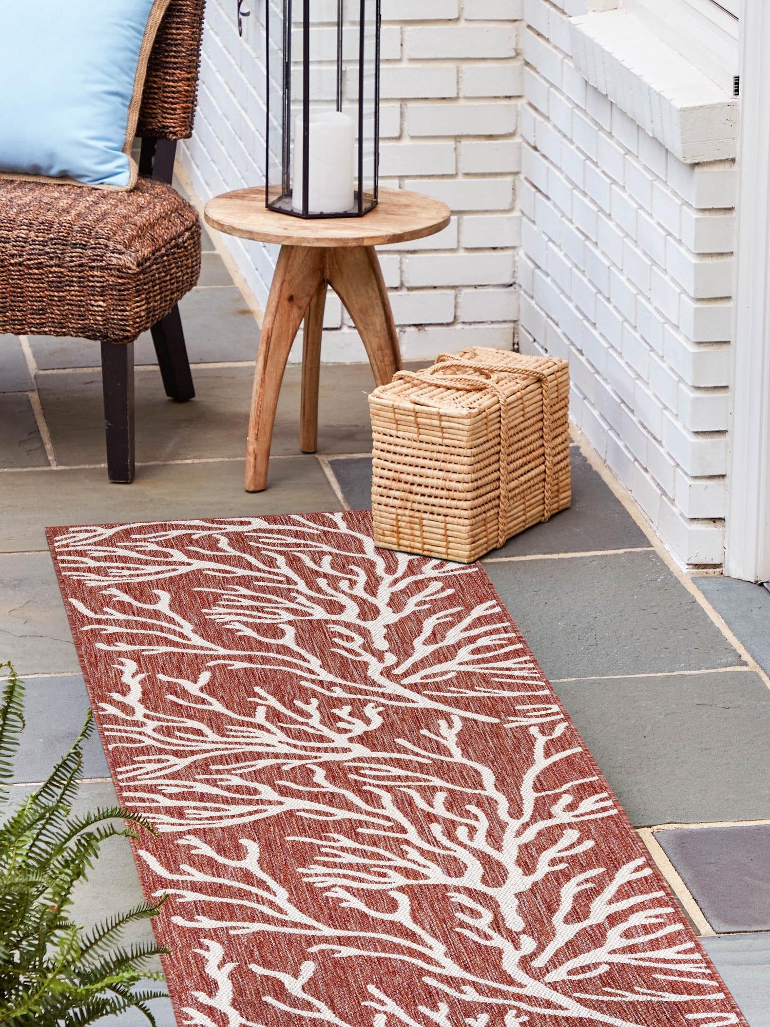 Rust Red 2' x 6' 1 Outdoor Coastal Runner Area Rug Weather Resistant for Patio, Deck, Terrace, Balcony, Porch 100% Polypropylene Coastal Decor Carpet for Sale at Rug Engine