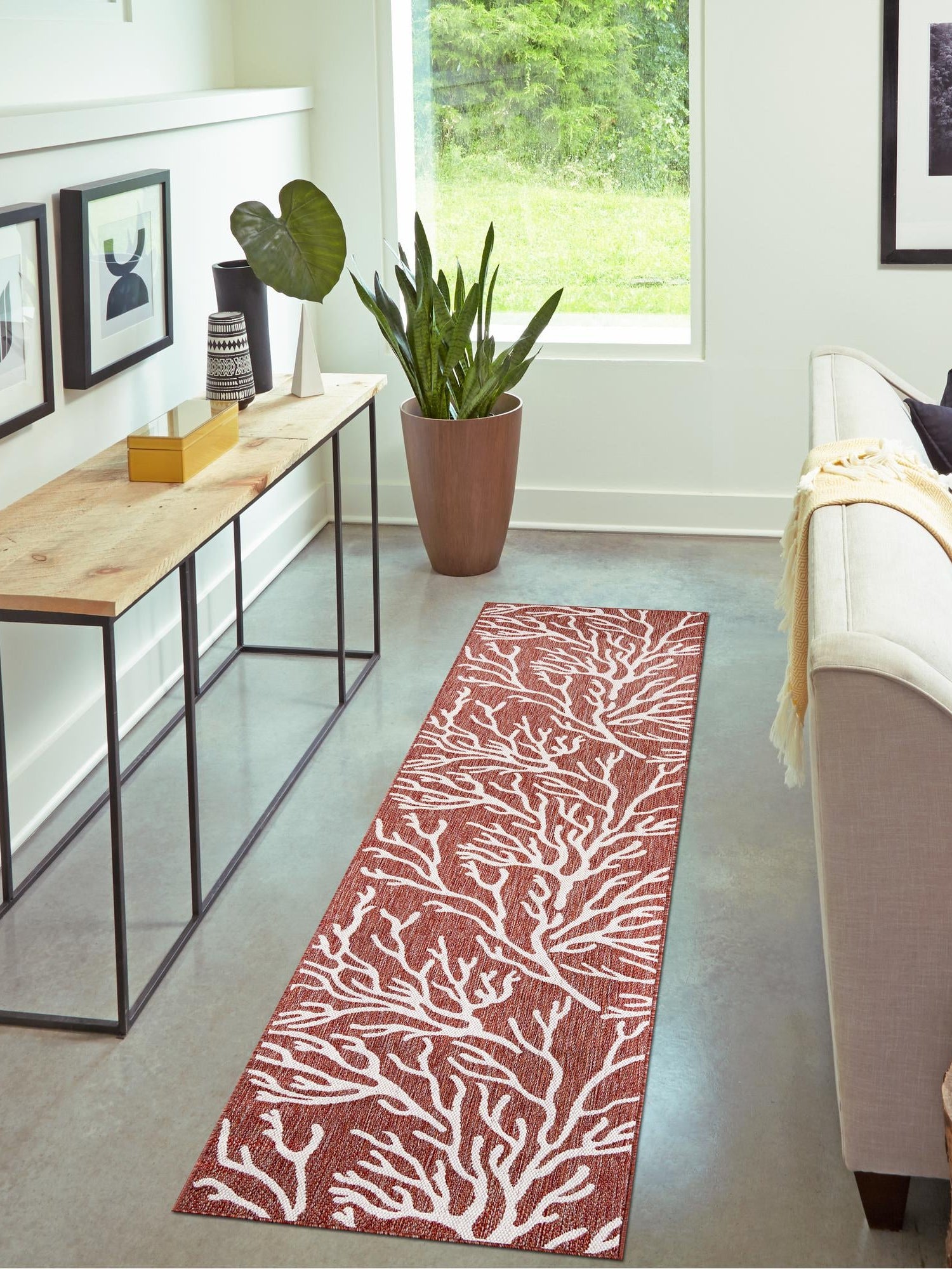 Rust Red 2' x 8' Outdoor Coastal Runner Area Rug Weather Resistant for Patio, Deck, Terrace, Balcony, Porch 100% Polypropylene Coastal Decor Carpet for Sale at Rug Engine
