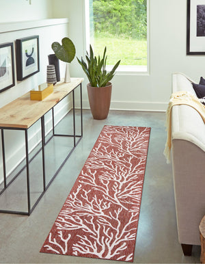 Rust Red 2' x 6' 1 Outdoor Coastal Runner Area Rug Weather Resistant for Patio, Deck, Terrace, Balcony, Porch 100% Polypropylene Coastal Decor Carpet for Sale at Rug Engine