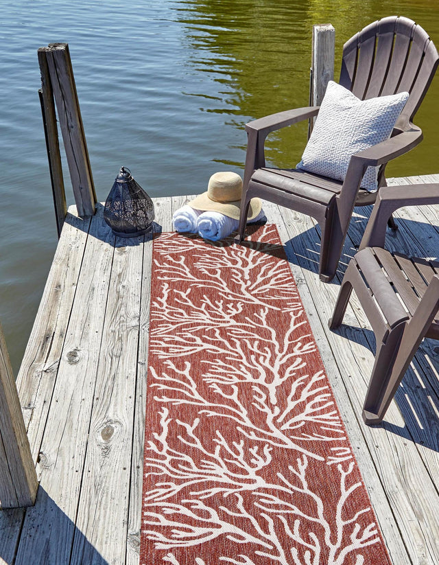 Rust Red 2' x 4' 1 Outdoor Coastal Runner Area Rug Weather Resistant for Patio, Deck, Terrace, Balcony, Porch 100% Polypropylene Coastal Decor Carpet for Sale at Rug Engine