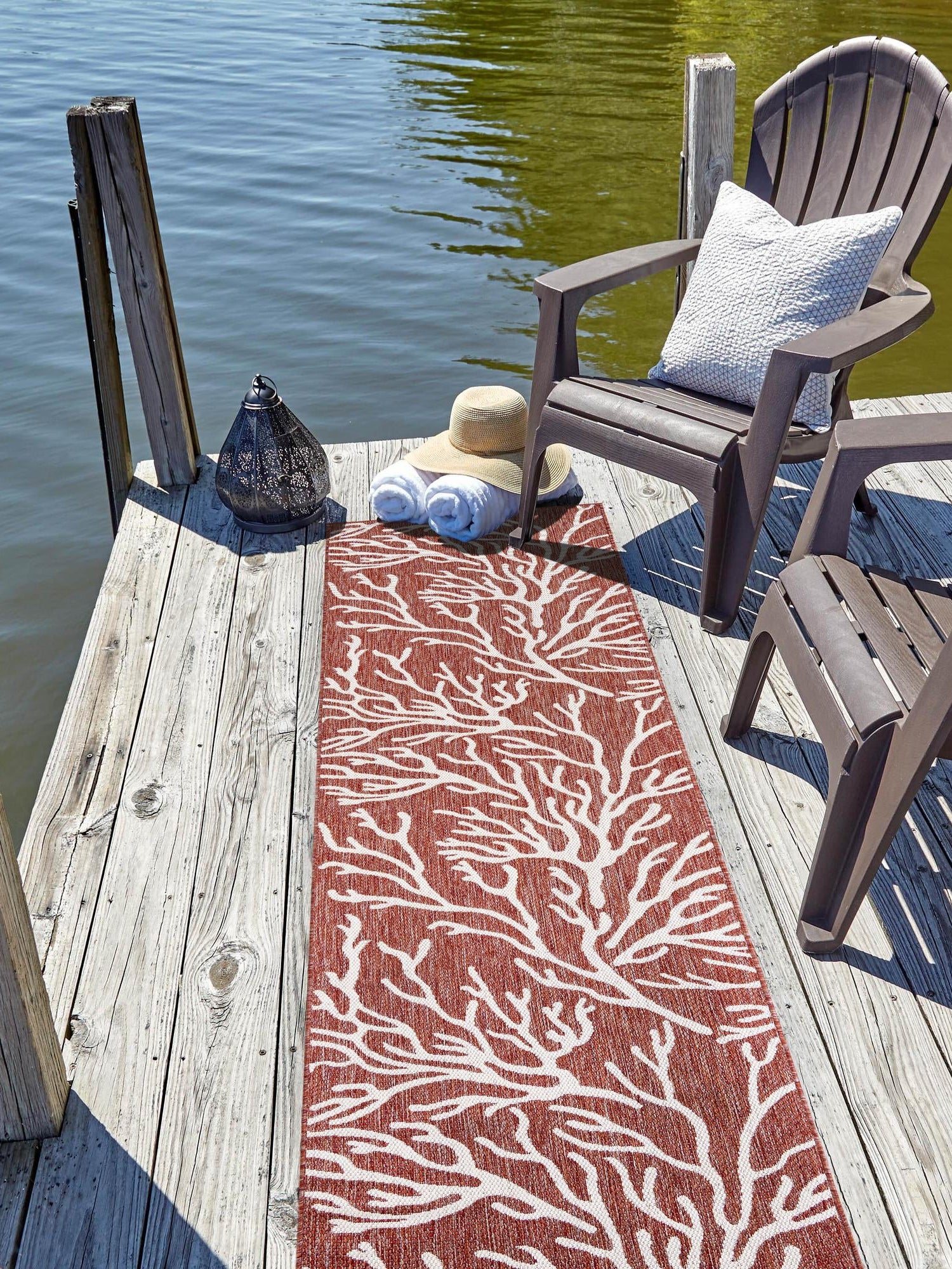Rust Red 2' 7 x 12' Outdoor Coastal Runner Area Rug Weather Resistant for Patio, Deck, Terrace, Balcony, Porch 100% Polypropylene Coastal Decor Carpet for Sale at Rug Engine