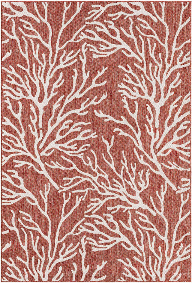 Rust Red 6' 1 x 9' Outdoor Coastal Rectangle Area Rug Weather Resistant for Patio, Deck, Terrace, Balcony, Porch 100% Polypropylene Coastal Decor Carpet for Sale at Rug Engine