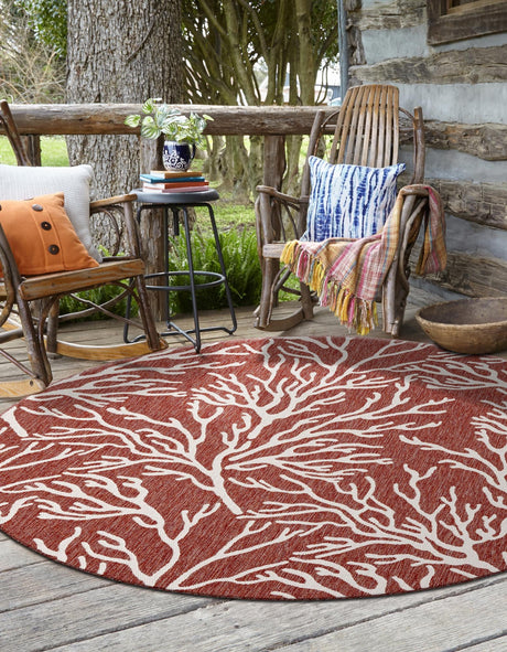 Rust Red 10' x 10' Outdoor Coastal Round Rug