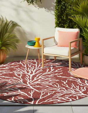 Rust Red 10' x 10' Outdoor Coastal Round Rug