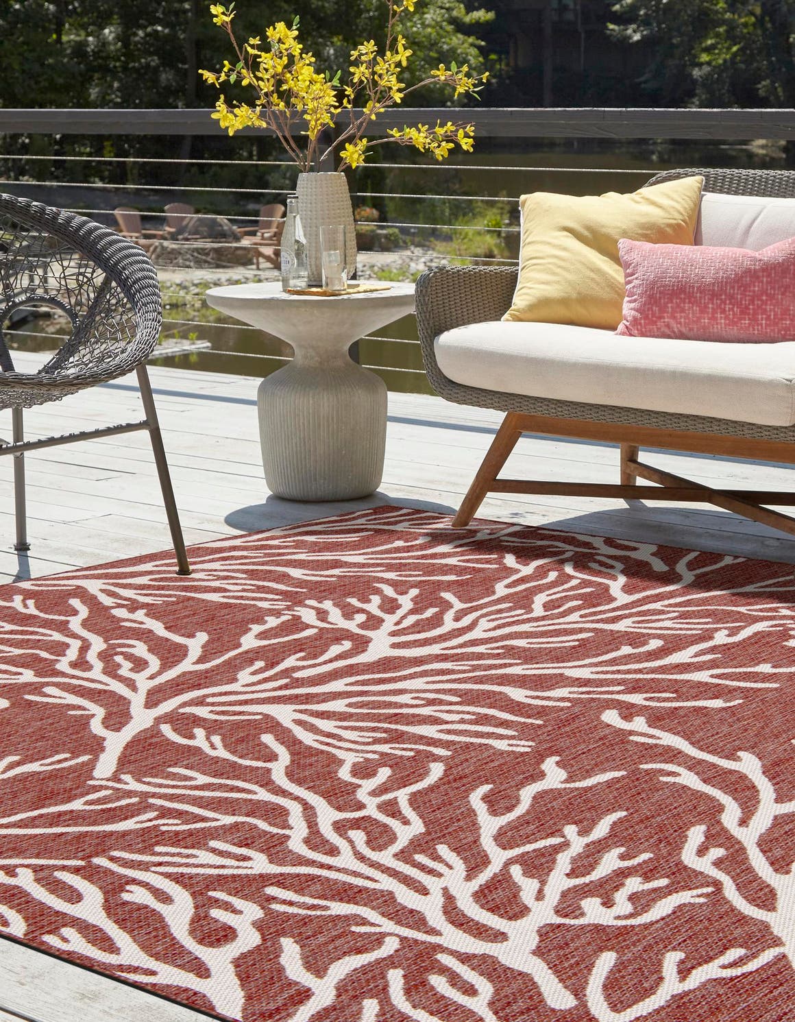 Rust Red 10' x 10' Outdoor Coastal Square Area Rug Weather Resistant for Patio, Deck, Terrace, Balcony, Porch 100% Polypropylene Coastal Decor Carpet for Sale at Rug Engine