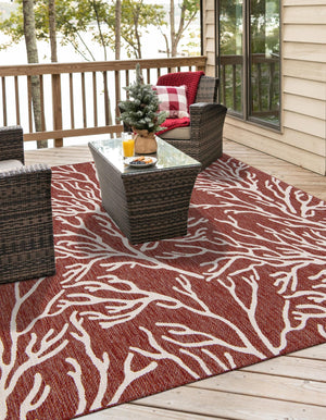 Rust Red 10' x 10' Outdoor Coastal Square Rug