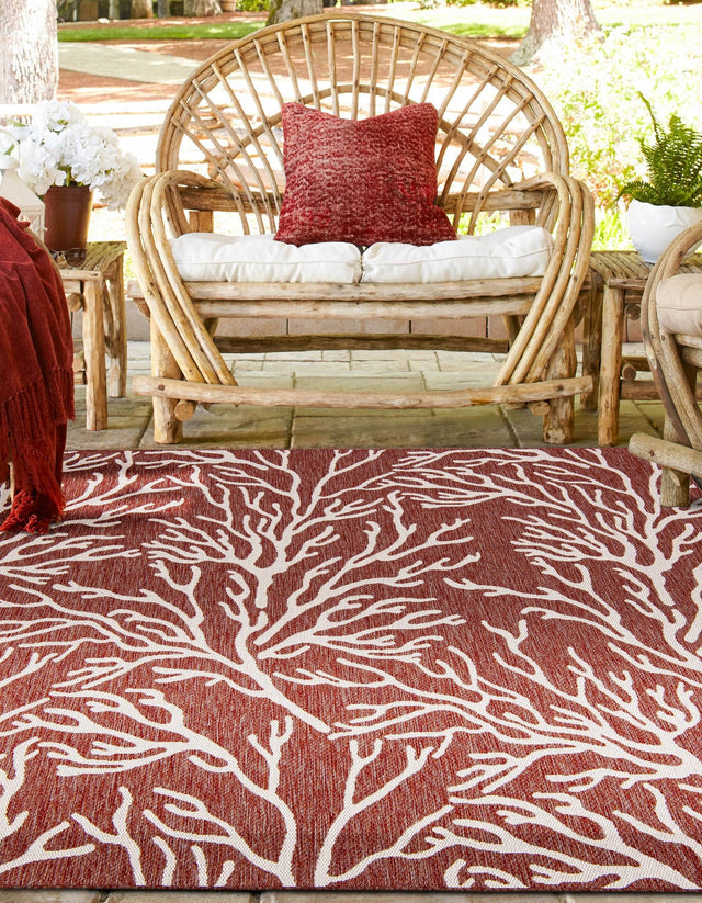 Rust Red 10' x 10' Outdoor Coastal Square Rug