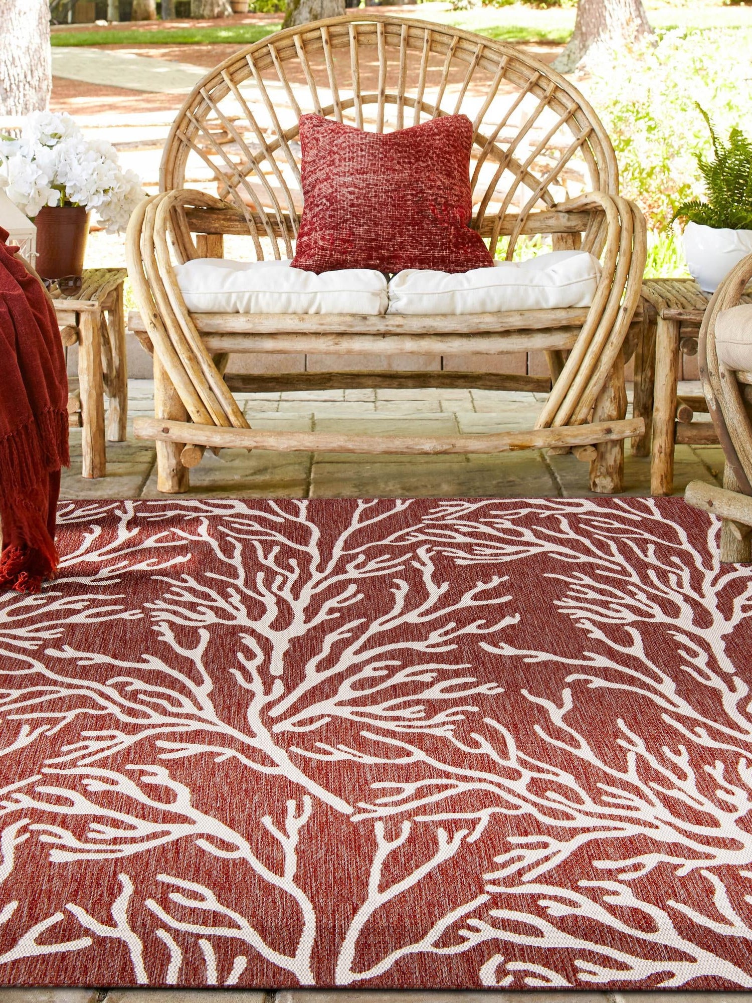 Rust Red 7' 10 x 7' 10 Outdoor Coastal Square Area Rug Weather Resistant for Patio, Deck, Terrace, Balcony, Porch 100% Polypropylene Coastal Decor Carpet for Sale at Rug Engine