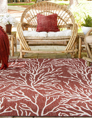 Rust Red 7' 10 x 7' 10 Outdoor Coastal Square Area Rug Weather Resistant for Patio, Deck, Terrace, Balcony, Porch 100% Polypropylene Coastal Decor Carpet for Sale at Rug Engine