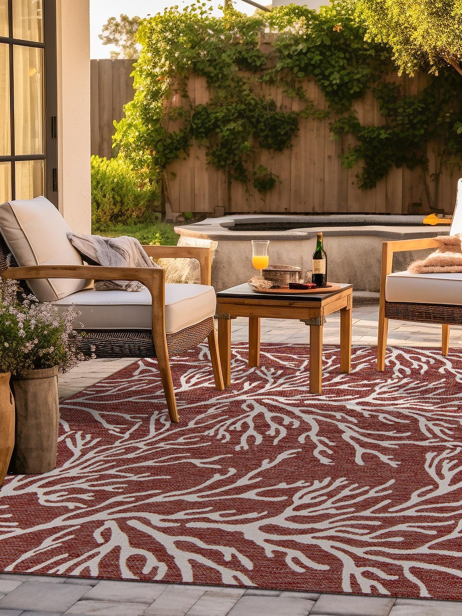 Rust Red 7' 10 x 7' 10 Outdoor Coastal Square Area Rug Weather Resistant for Patio, Deck, Terrace, Balcony, Porch 100% Polypropylene Coastal Decor Carpet for Sale at Rug Engine