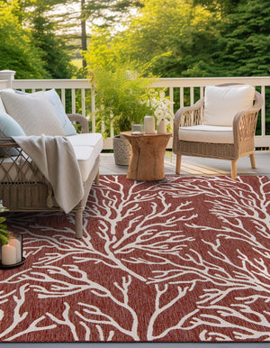 Rust Red 10' x 10' Outdoor Coastal Square Rug