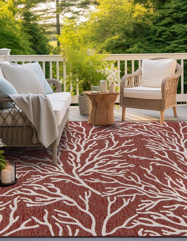 Rust Red 10' x 10' Outdoor Coastal Square Rug