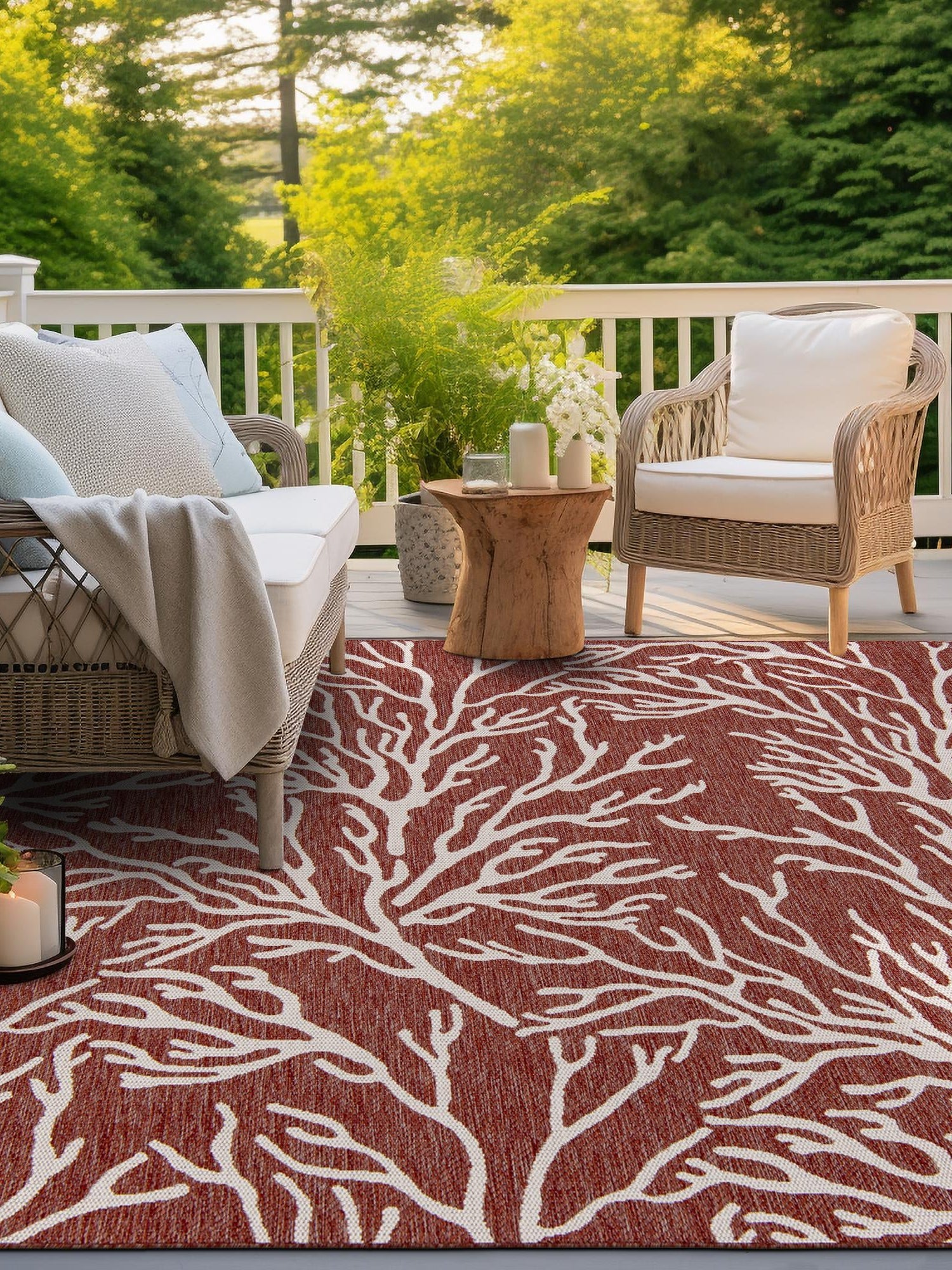 Rust Red 12' x 12' Outdoor Coastal Square Area Rug Weather Resistant for Patio, Deck, Terrace, Balcony, Porch 100% Polypropylene Coastal Decor Carpet for Sale at Rug Engine