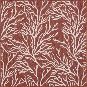 Rust Red 7' 10 x 7' 10 Outdoor Coastal Square Area Rug Weather Resistant for Patio, Deck, Terrace, Balcony, Porch 100% Polypropylene Coastal Decor Carpet for Sale at Rug Engine
