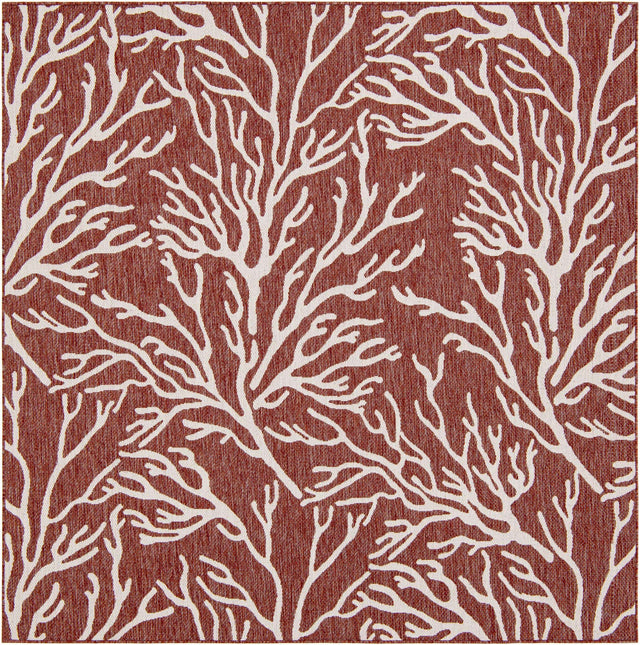Rust Red 7' 10 x 7' 10 Outdoor Coastal Square Area Rug Weather Resistant for Patio, Deck, Terrace, Balcony, Porch 100% Polypropylene Coastal Decor Carpet for Sale at Rug Engine