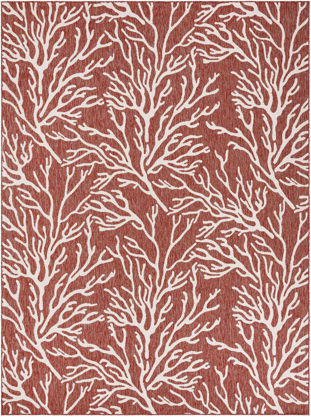Rust Red 9' x 12' Outdoor Coastal Rectangle Area Rug Weather Resistant for Patio, Deck, Terrace, Balcony, Porch 100% Polypropylene Coastal Decor Carpet for Sale at Rug Engine