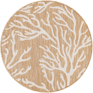 Taupe 3' 1 x 3' 1 Outdoor Coastal Round Area Rug Weather Resistant for Patio, Deck, Terrace, Balcony, Porch 100% Polypropylene Coastal Decor Carpet for Sale at Rug Engine