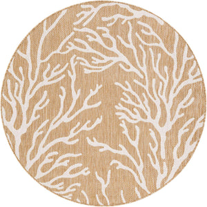 Taupe 5' 3 x 5' 3 Outdoor Coastal Round Area Rug Weather Resistant for Patio, Deck, Terrace, Balcony, Porch 100% Polypropylene Coastal Decor Carpet for Sale at Rug Engine