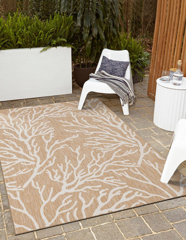 Taupe 7' 10 x 10' Outdoor Coastal Rectangle Area Rug Weather Resistant for Patio, Deck, Terrace, Balcony, Porch 100% Polypropylene Coastal Decor Carpet for Sale at Rug Engine
