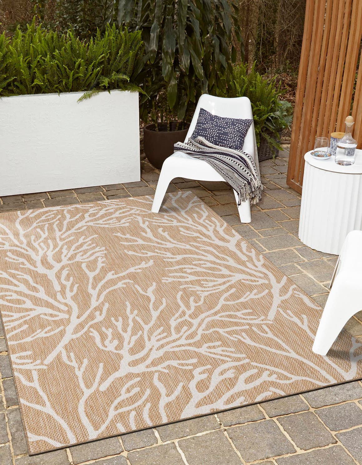 Taupe 2' x 3' 1 Outdoor Coastal Rectangle Area Rug Weather Resistant for Patio, Deck, Terrace, Balcony, Porch 100% Polypropylene Coastal Decor Carpet for Sale at Rug Engine