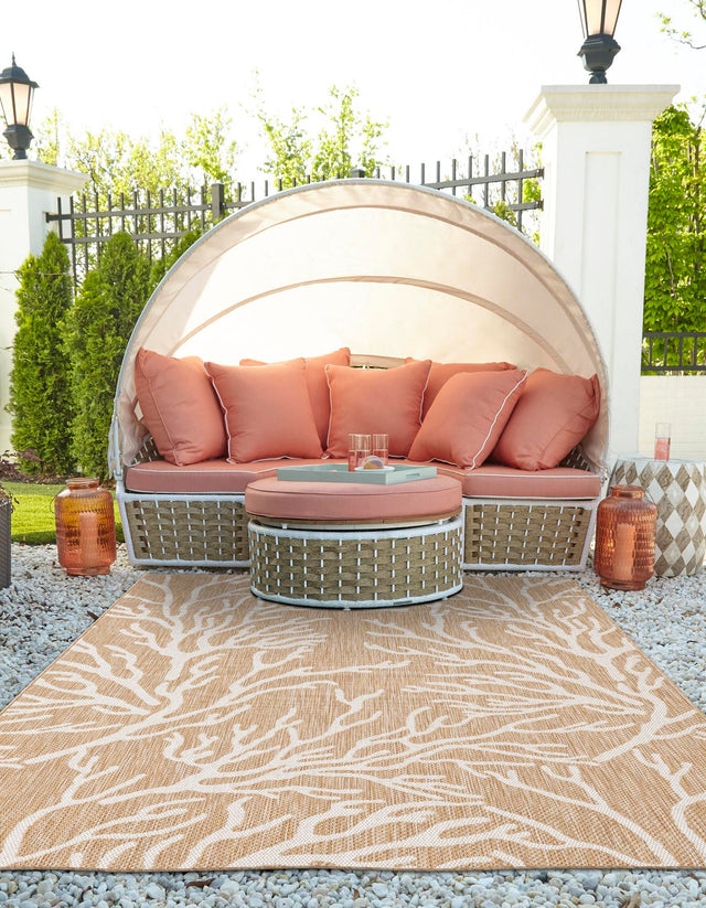 Taupe 6' 1 x 9' Outdoor Coastal Rectangle Area Rug Weather Resistant for Patio, Deck, Terrace, Balcony, Porch 100% Polypropylene Coastal Decor Carpet for Sale at Rug Engine