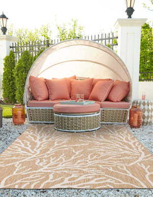 Taupe 5' 3 x 8' Outdoor Coastal Rectangle Area Rug Weather Resistant for Patio, Deck, Terrace, Balcony, Porch 100% Polypropylene Coastal Decor Carpet for Sale at Rug Engine