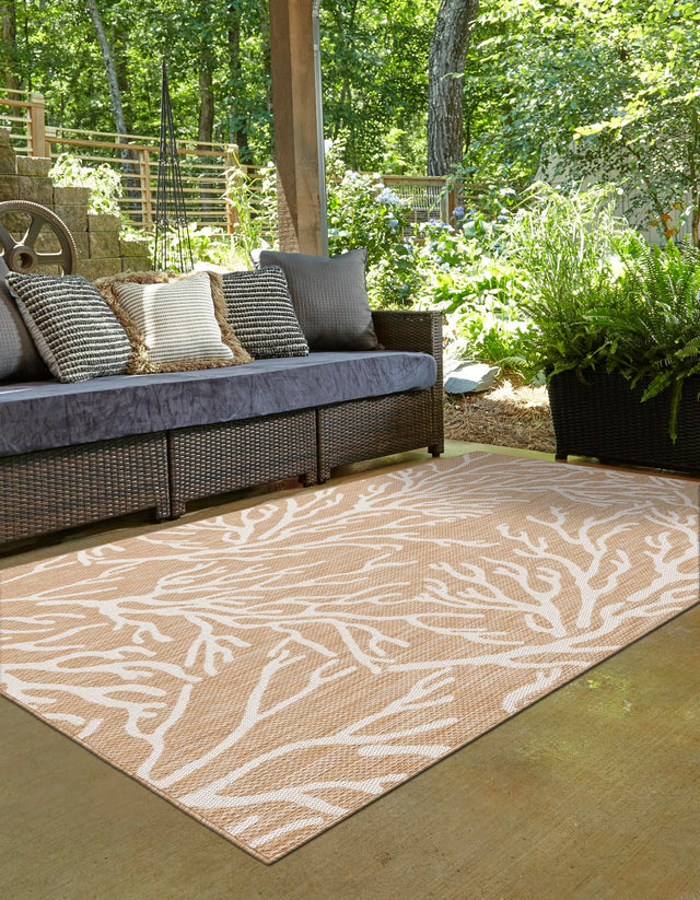 Taupe 9' x 12' Outdoor Coastal Rectangle Area Rug Weather Resistant for Patio, Deck, Terrace, Balcony, Porch 100% Polypropylene Coastal Decor Carpet for Sale at Rug Engine