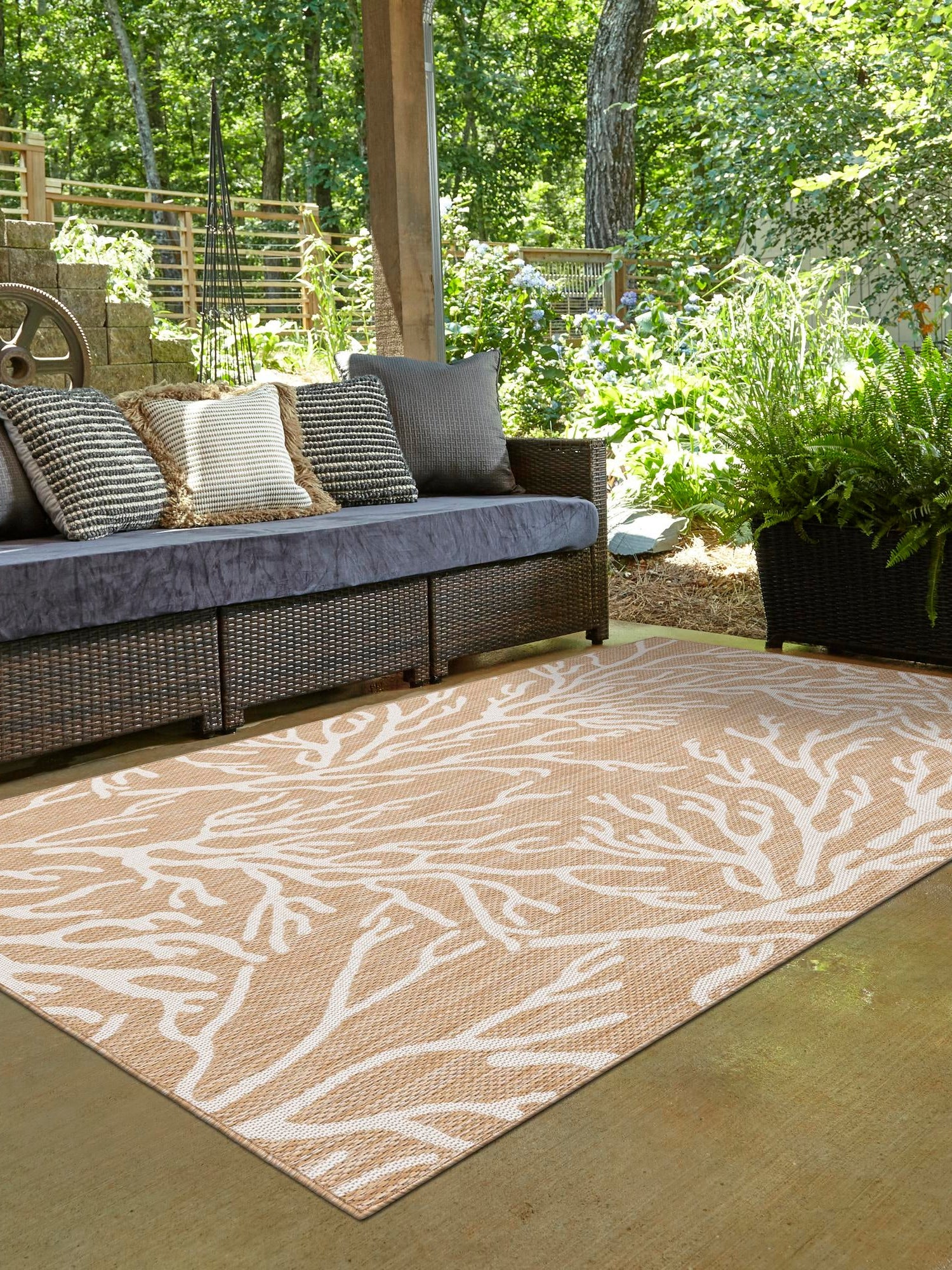 Taupe 5' 3 x 7' 1 Outdoor Coastal Rectangle Area Rug Weather Resistant for Patio, Deck, Terrace, Balcony, Porch 100% Polypropylene Coastal Decor Carpet for Sale at Rug Engine
