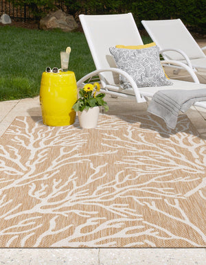 Taupe 6' 1 x 9' Outdoor Coastal Rectangle Area Rug Weather Resistant for Patio, Deck, Terrace, Balcony, Porch 100% Polypropylene Coastal Decor Carpet for Sale at Rug Engine