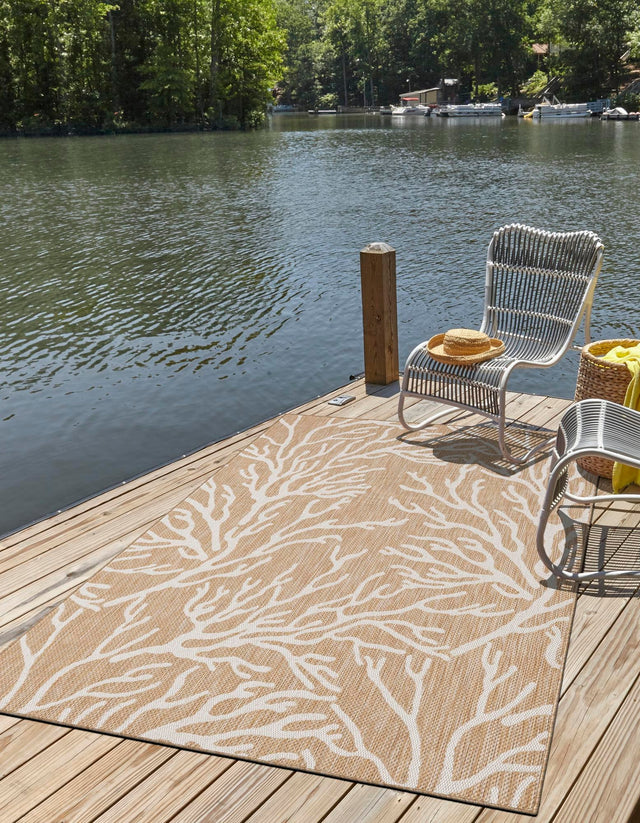 Taupe 7' 10 x 10' Outdoor Coastal Rectangle Area Rug Weather Resistant for Patio, Deck, Terrace, Balcony, Porch 100% Polypropylene Coastal Decor Carpet for Sale at Rug Engine