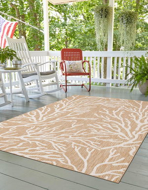 Taupe 9' x 12' Outdoor Coastal Rectangle Area Rug Weather Resistant for Patio, Deck, Terrace, Balcony, Porch 100% Polypropylene Coastal Decor Carpet for Sale at Rug Engine