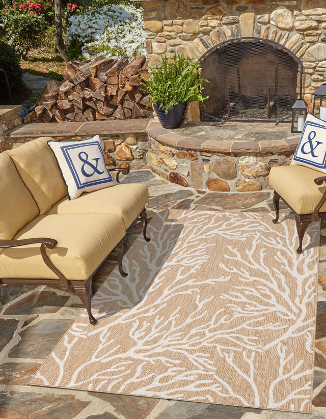 Taupe 7' 10 x 10' Outdoor Coastal Rectangle Area Rug Weather Resistant for Patio, Deck, Terrace, Balcony, Porch 100% Polypropylene Coastal Decor Carpet for Sale at Rug Engine