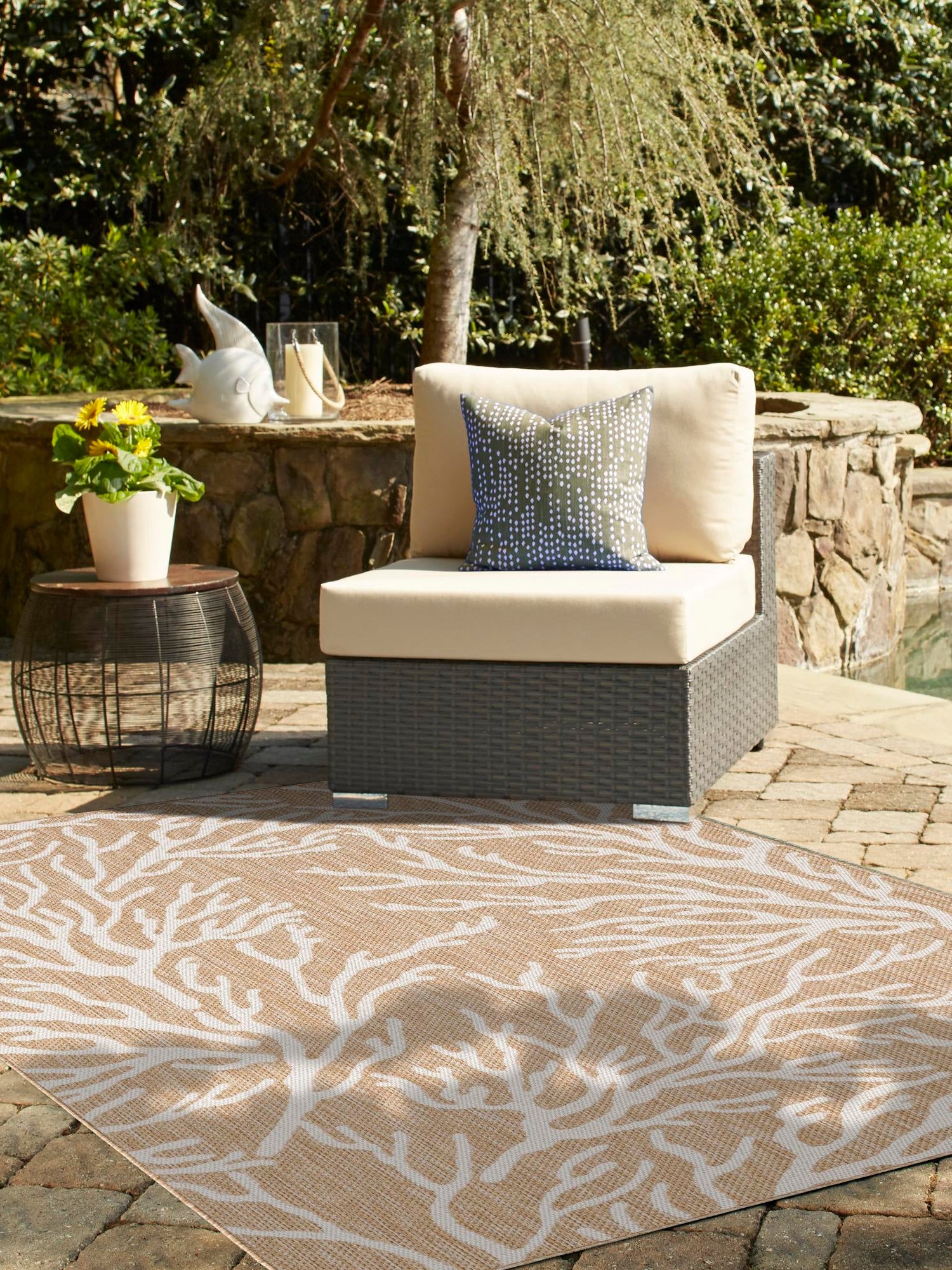 Taupe 6' 1 x 9' Outdoor Coastal Rectangle Area Rug Weather Resistant for Patio, Deck, Terrace, Balcony, Porch 100% Polypropylene Coastal Decor Carpet for Sale at Rug Engine
