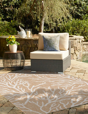 Taupe 9' x 12' Outdoor Coastal Rectangle Area Rug Weather Resistant for Patio, Deck, Terrace, Balcony, Porch 100% Polypropylene Coastal Decor Carpet for Sale at Rug Engine