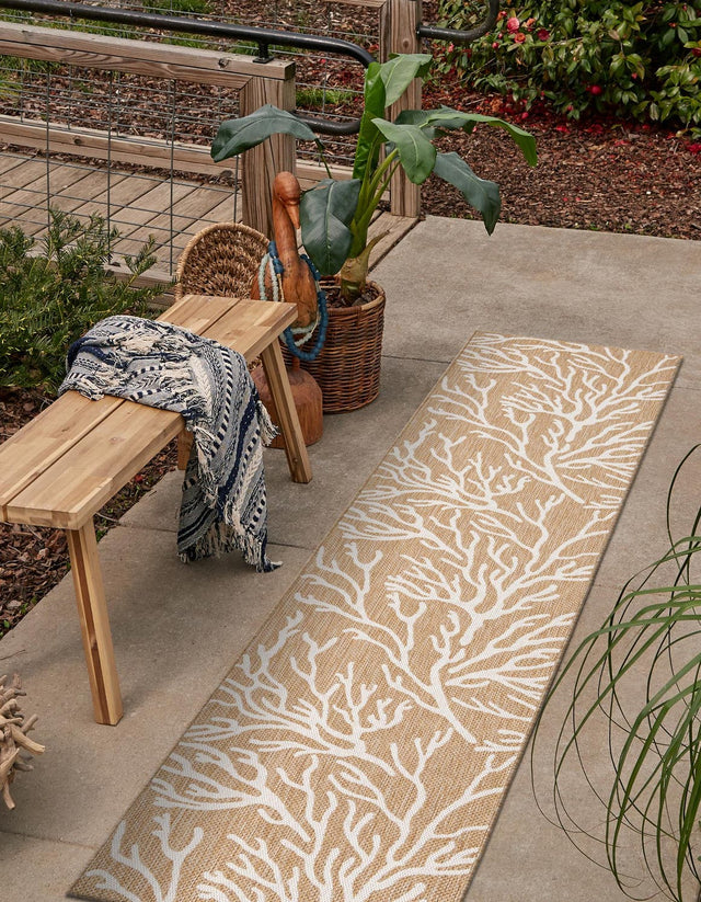 Taupe 2' x 5' 3 Outdoor Coastal Runner Area Rug Weather Resistant for Patio, Deck, Terrace, Balcony, Porch 100% Polypropylene Coastal Decor Carpet for Sale at Rug Engine