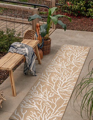 Taupe 2' x 6' 1 Outdoor Coastal Runner Area Rug Weather Resistant for Patio, Deck, Terrace, Balcony, Porch 100% Polypropylene Coastal Decor Carpet for Sale at Rug Engine