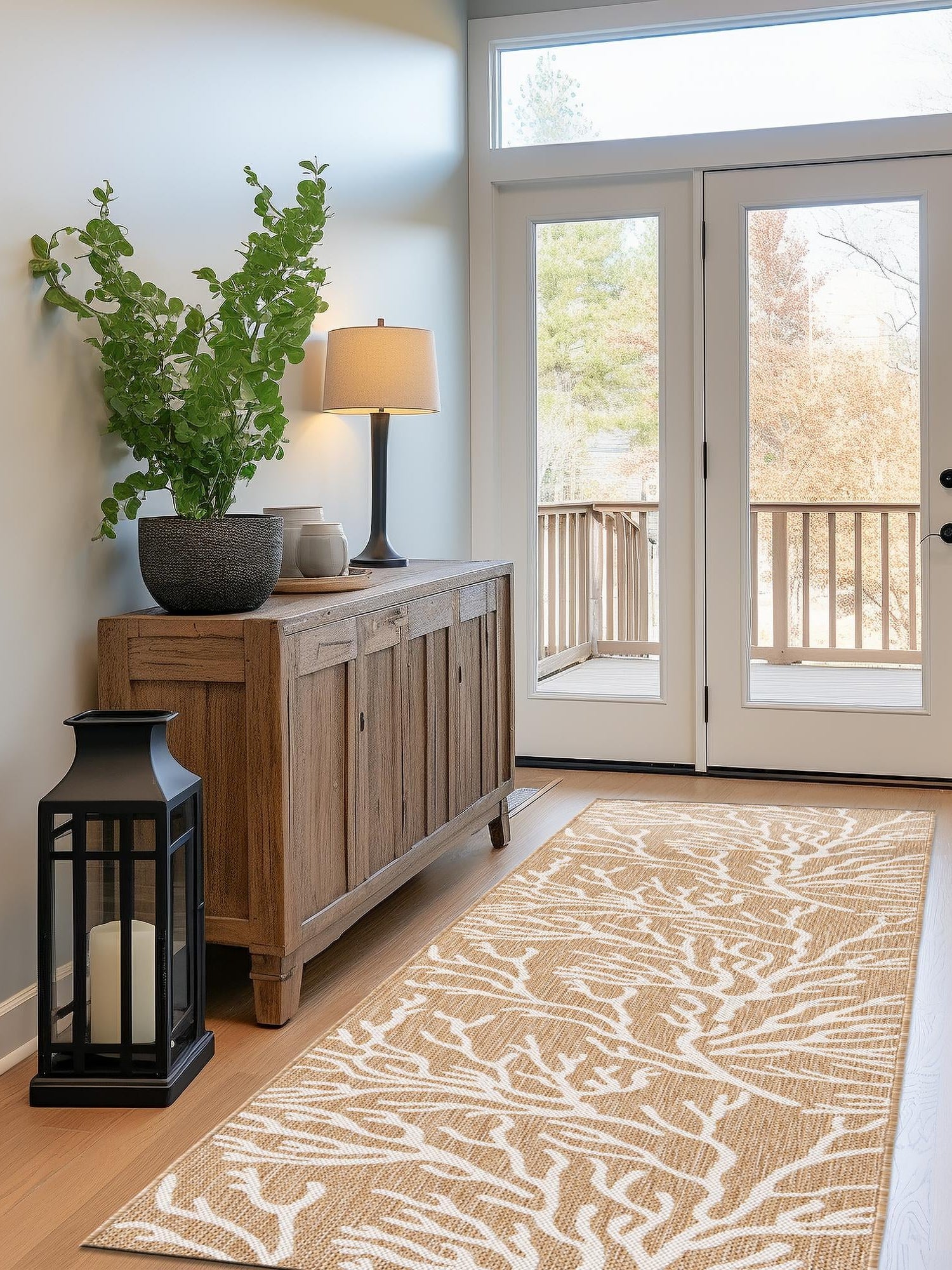 Taupe 2' 7 x 12' Outdoor Coastal Runner Area Rug Weather Resistant for Patio, Deck, Terrace, Balcony, Porch 100% Polypropylene Coastal Decor Carpet for Sale at Rug Engine