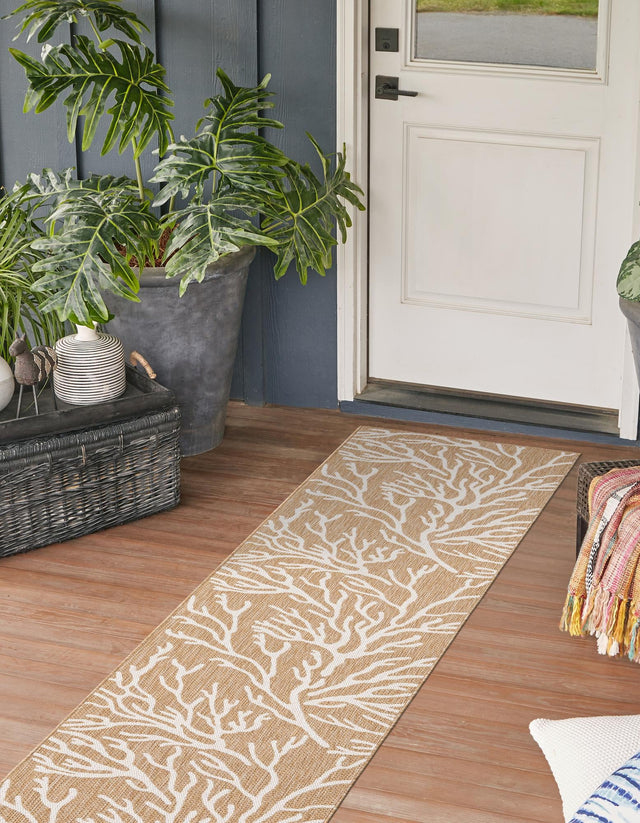Taupe 2' x 6' 1 Outdoor Coastal Runner Area Rug Weather Resistant for Patio, Deck, Terrace, Balcony, Porch 100% Polypropylene Coastal Decor Carpet for Sale at Rug Engine