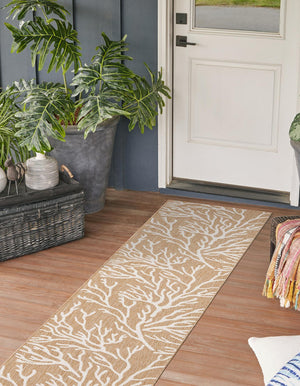 Taupe 2' x 4' 1 Outdoor Coastal Runner Area Rug Weather Resistant for Patio, Deck, Terrace, Balcony, Porch 100% Polypropylene Coastal Decor Carpet for Sale at Rug Engine