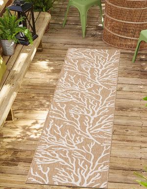 Taupe 2' x 8' Outdoor Coastal Runner Area Rug Weather Resistant for Patio, Deck, Terrace, Balcony, Porch 100% Polypropylene Coastal Decor Carpet for Sale at Rug Engine