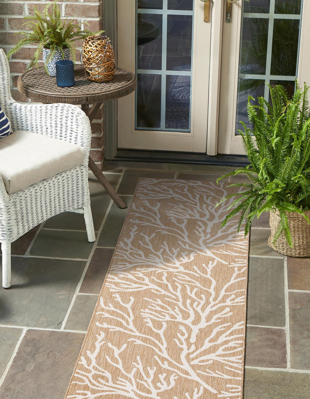 Taupe 2' x 5' 3 Outdoor Coastal Runner Area Rug Weather Resistant for Patio, Deck, Terrace, Balcony, Porch 100% Polypropylene Coastal Decor Carpet for Sale at Rug Engine