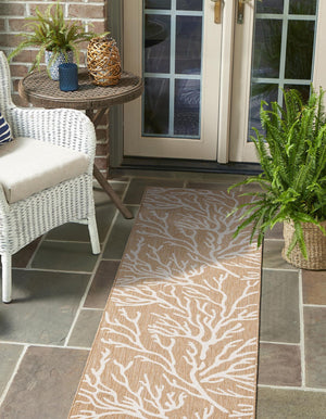 Taupe 2' x 8' Outdoor Coastal Runner Area Rug Weather Resistant for Patio, Deck, Terrace, Balcony, Porch 100% Polypropylene Coastal Decor Carpet for Sale at Rug Engine