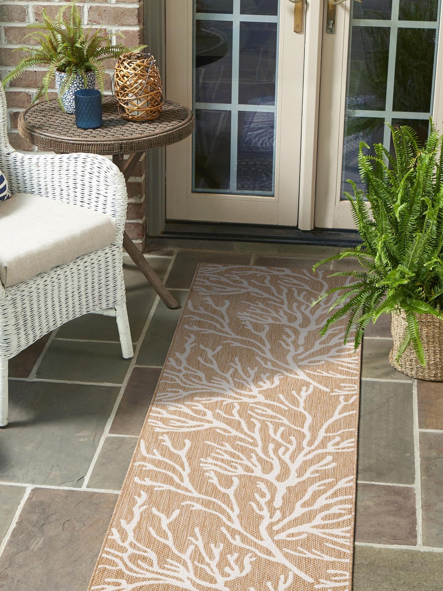 Taupe 2' 7 x 12' Outdoor Coastal Runner Area Rug Weather Resistant for Patio, Deck, Terrace, Balcony, Porch 100% Polypropylene Coastal Decor Carpet for Sale at Rug Engine