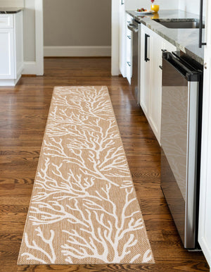 Taupe 2' x 6' 1 Outdoor Coastal Runner Area Rug Weather Resistant for Patio, Deck, Terrace, Balcony, Porch 100% Polypropylene Coastal Decor Carpet for Sale at Rug Engine