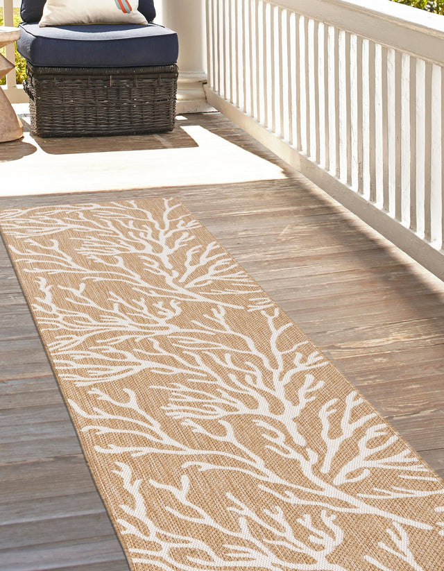 Taupe 2' x 6' 1 Outdoor Coastal Runner Area Rug Weather Resistant for Patio, Deck, Terrace, Balcony, Porch 100% Polypropylene Coastal Decor Carpet for Sale at Rug Engine