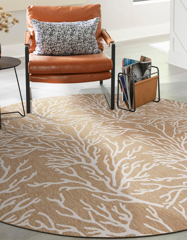 Taupe 3' 1 x 3' 1 Outdoor Coastal Round Area Rug Weather Resistant for Patio, Deck, Terrace, Balcony, Porch 100% Polypropylene Coastal Decor Carpet for Sale at Rug Engine