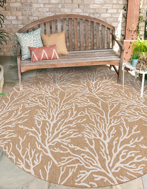 Taupe 3' 1 x 3' 1 Outdoor Coastal Round Area Rug Weather Resistant for Patio, Deck, Terrace, Balcony, Porch 100% Polypropylene Coastal Decor Carpet for Sale at Rug Engine