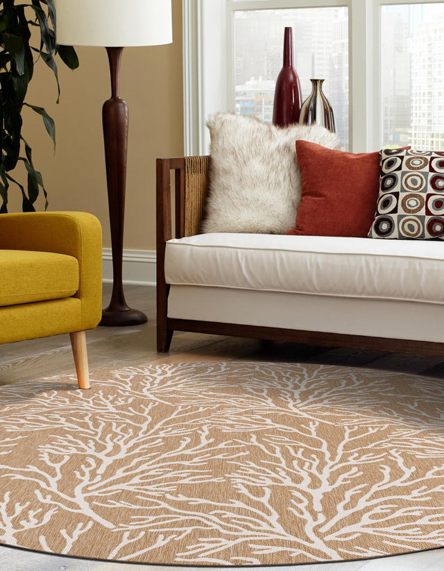 Taupe 3' 1 x 3' 1 Outdoor Coastal Round Area Rug Weather Resistant for Patio, Deck, Terrace, Balcony, Porch 100% Polypropylene Coastal Decor Carpet for Sale at Rug Engine